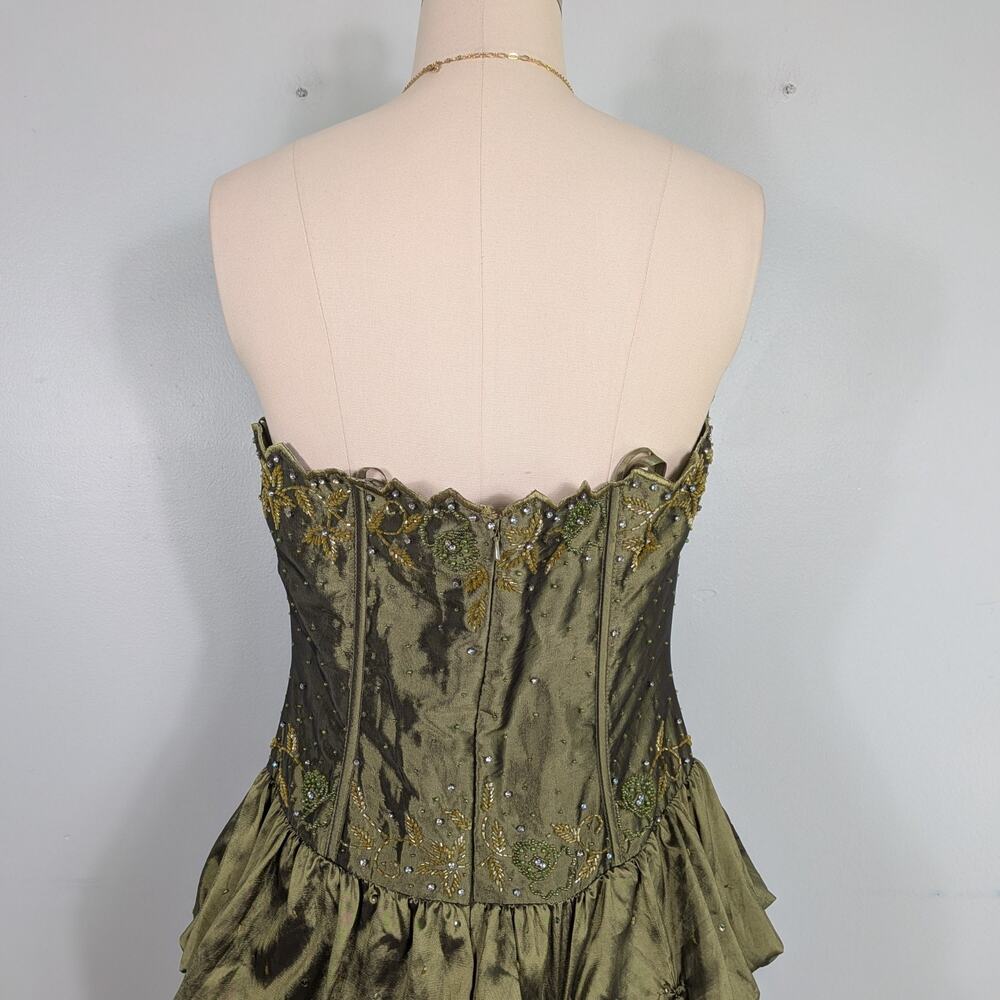 Vintage Prom Dress Maxi Gown 14 Olive Green Fairy Princess Goth Y2K Strapless - Picture 5 of 14